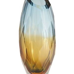 Elegant Blue and Gold Glass Vase